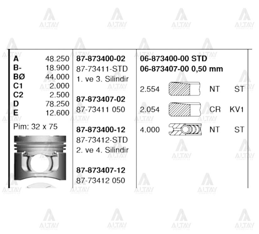 Mitsubishi L200 Piston Segman 2006-2010 Segmanlı L 16vtdı - Std OEM 87-73411-STD