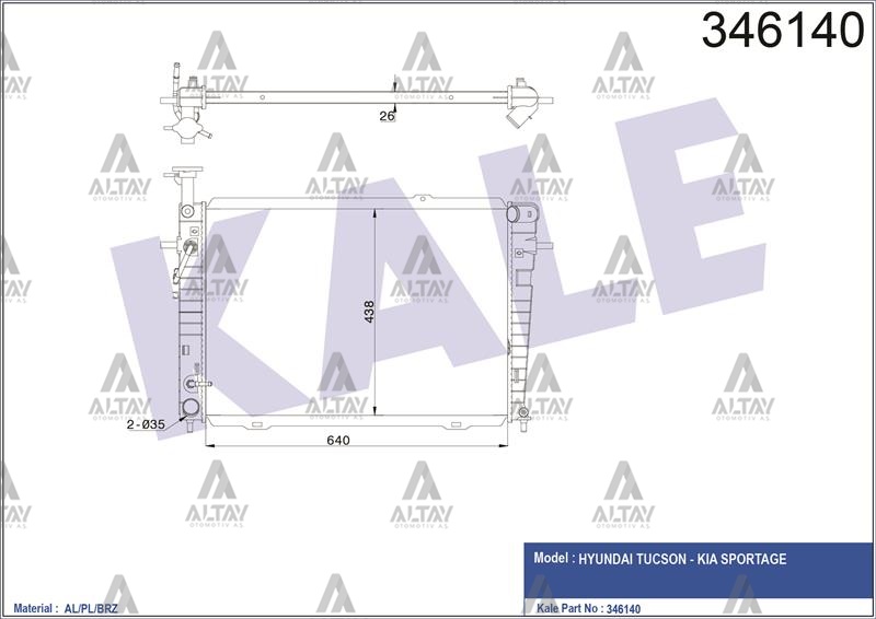 Hyundai Tucson Su Radyatörü 2004-2010 Radyatör Su OEM 25310-2E800