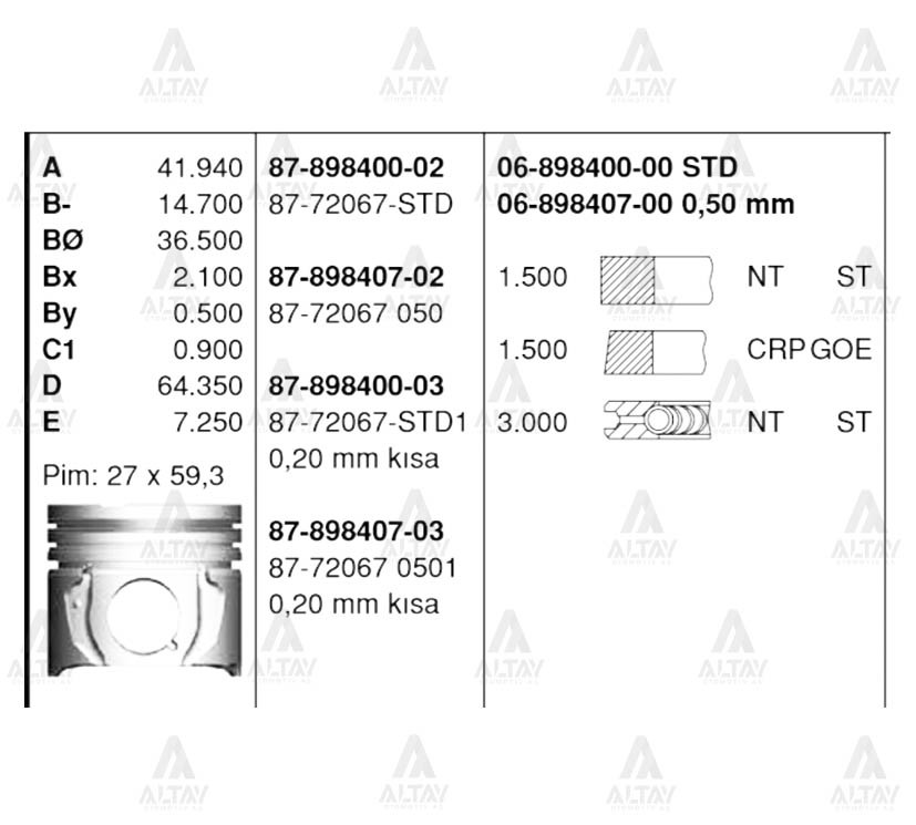 Toyota Yaris Piston Segman 2003-2006 Segmanlı OEM 87-72067-STD