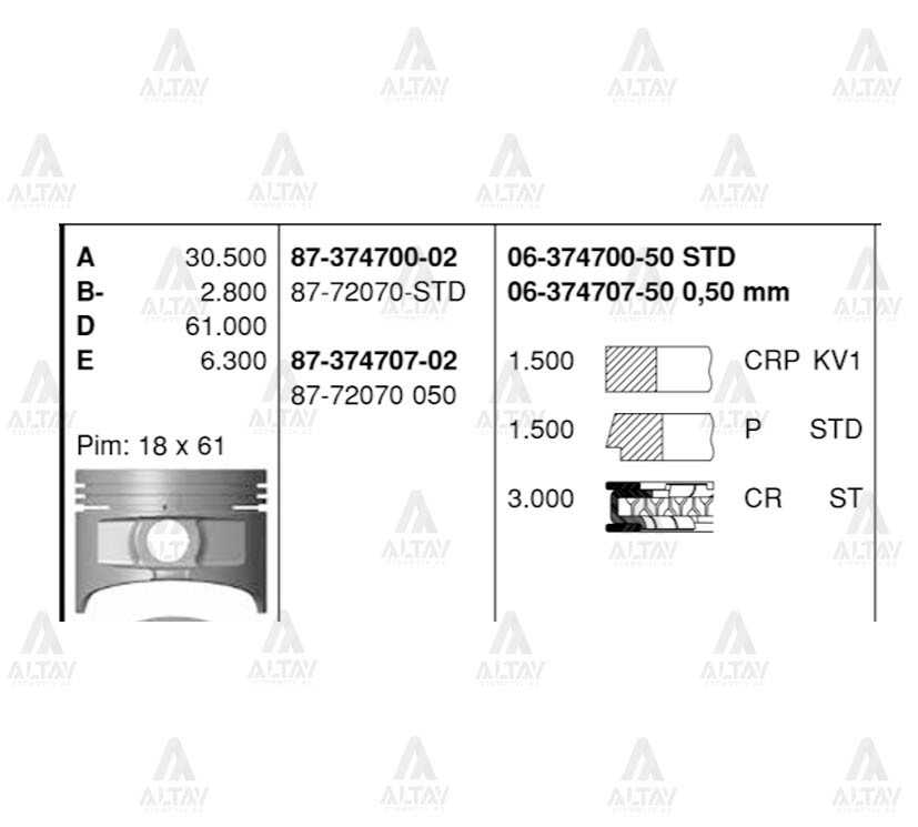 Toyota Corolla Piston Segman . Karbüratörlü .50mm Std OEM 06-374700-50