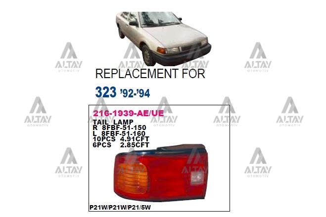 Mazda 323 Sağ Aydınlatma 1993-1995 Stop Lambası Sedan Duylu Sag OEM 8FBF-51-150 Mazda 323 Sağ Aydınlatma 1993-1995 Stop Lambası Sedan Duylu Sag OEM 8FBF-51-150