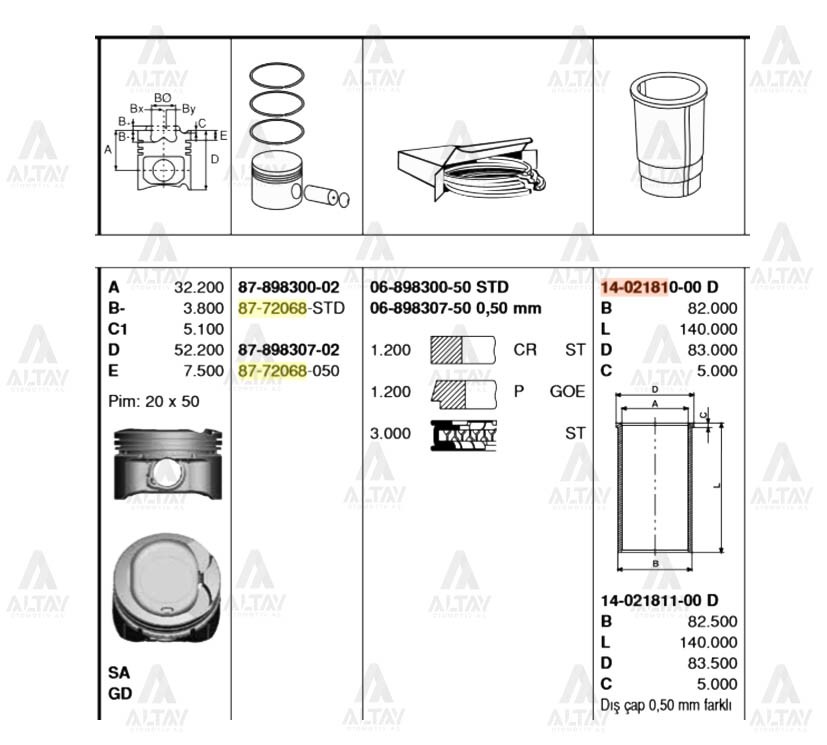 Toyota Corolla Piston Segman . - . OEM 06-898300-00