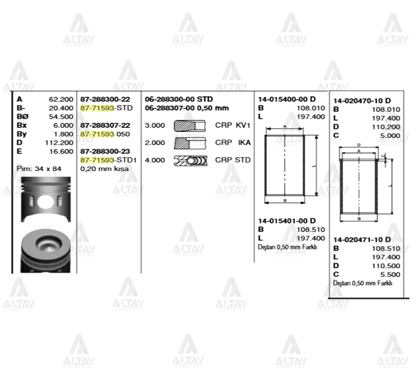 Mitsubishi Canter Gömlek OEM 14-015400-00 Mitsubishi Canter Gömlek OEM 14-015400-00