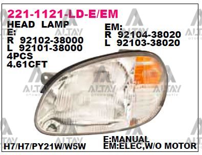 Hyundai Sonata Sağ Aydınlatma 1999-2002 Far Manuel Sag OEM 92104-38020
