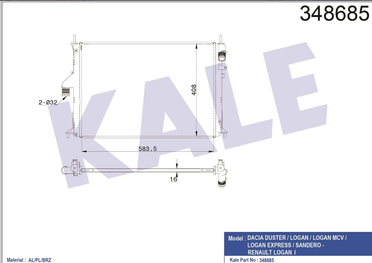 Dacia Duster Su Radyatörü 2009-2012 Radyatör Su OEM 8200735039 Dacia Duster Su Radyatörü 2009-2012 Radyatör Su OEM 8200735039