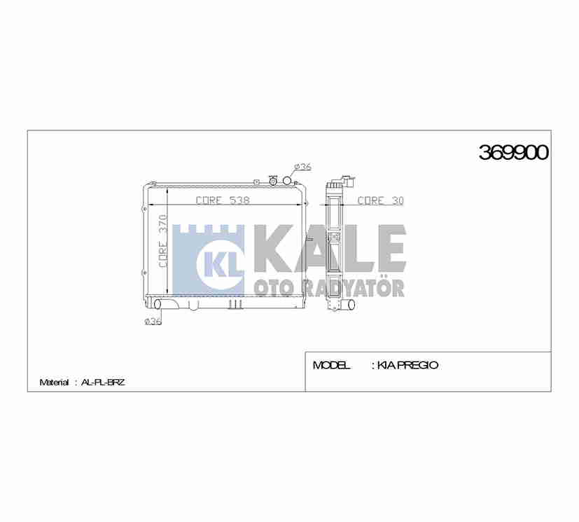 KIA Pregio Su Radyatörü 1997-2005 Radyatör Su 375x538x26 M-t Brazıng OEM OK72A-15200C