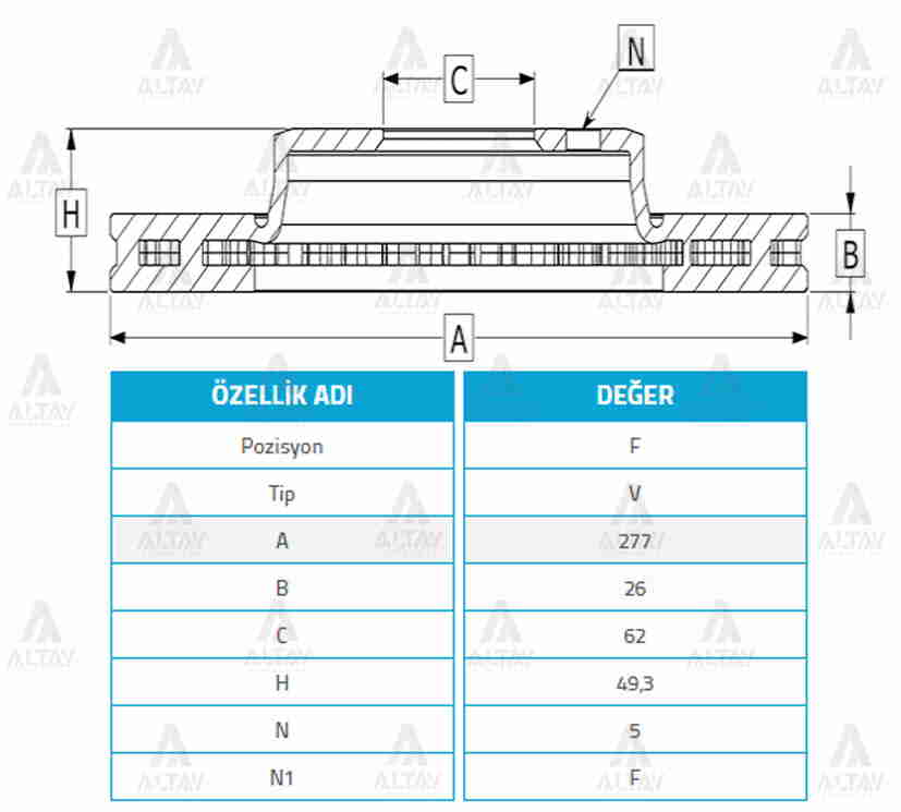 Toyota Auris Ön Fren Diski 2013-2018 (2013-2018) OEM 4351202330 Toyota Auris Ön Fren Diski 2013-2018 (2013-2018) OEM 4351202330