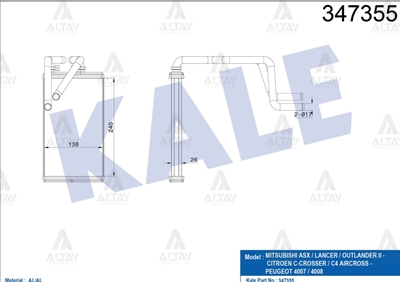 Mitsubishi Lancer Kalorifer Radyatörü 2008- Radyatör OEM 16105-44580 Mitsubishi Lancer Kalorifer Radyatörü 2008- Radyatör OEM 16105-44580