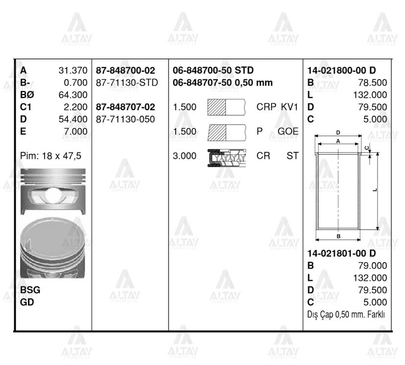 Hyundai Accent Piston Segman . .00mm OEM 06-848707-50 Hyundai Accent Piston Segman . .00mm OEM 06-848707-50