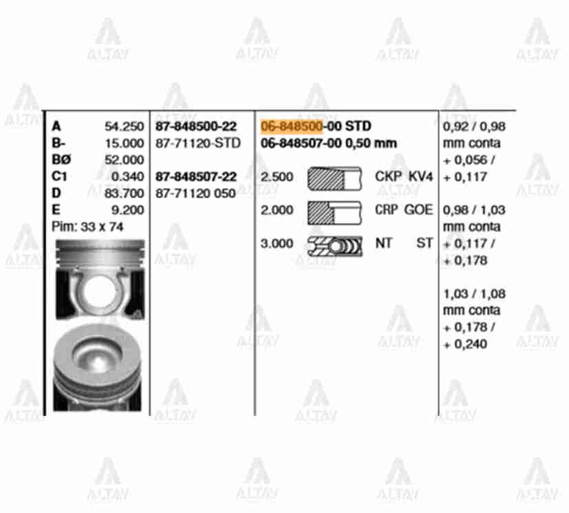 KIA Sorento Piston Segman OEM 87-71120-050