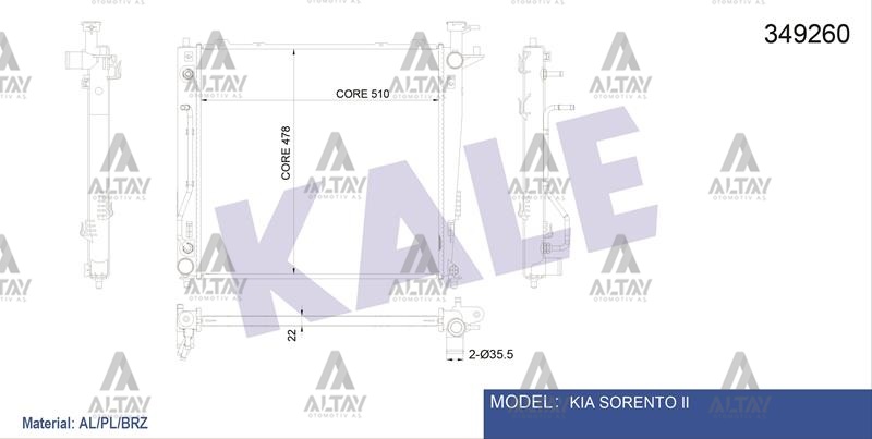 KIA Sorento Su Radyatörü 2010-2012 Radyatör Su 22mm OEM 25310-2P300 KIA Sorento Su Radyatörü 2010-2012 Radyatör Su 22mm OEM 25310-2P300