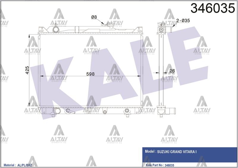 Suzuki Vitara Su Radyatörü 2001-2003 Radyatör Su Brazıng OEM 17700-52D10
