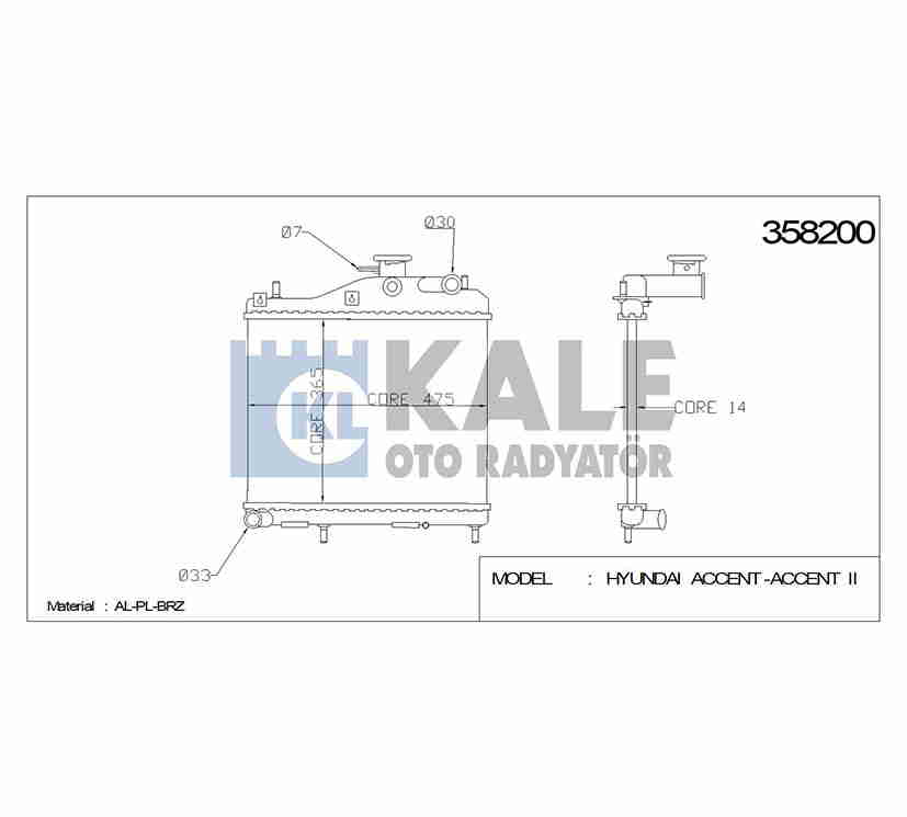 Hyundai Accent Su Radyatörü 2003-2006 Radyatör Su . Dizel 3cyl M-t Brazıng OEM 25310-25810