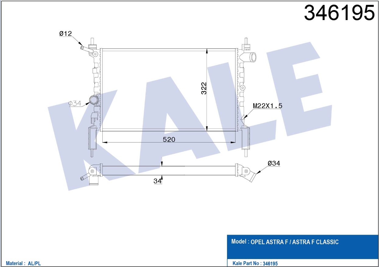 Opel Astra Su Radyatörü Radyatör Su F OEM 1300154 Opel Astra Su Radyatörü Radyatör Su F OEM 1300154